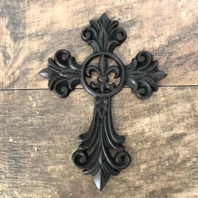 56566 - CAST IRON FLEUR DE LI WALL CROSS